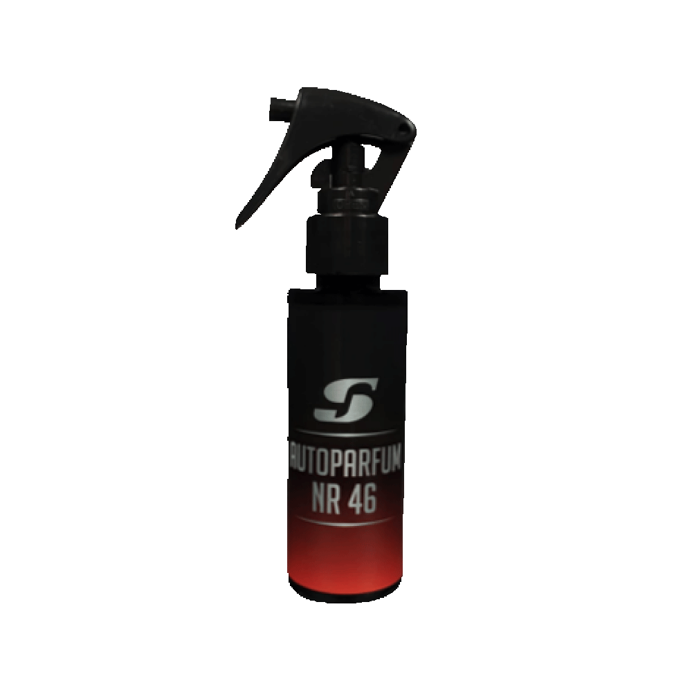 Autoparfum in een zwarte sprayflacon