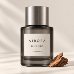 Airora Cedar Noir – Autoparfum – AI-verpakkingsconcept